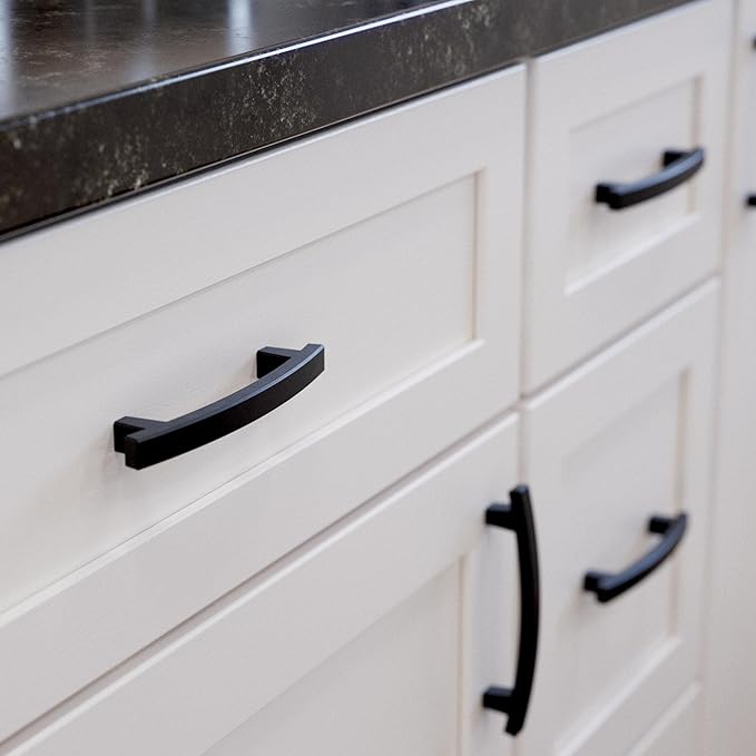 Franklin Brass (5-Pack) – Matte Black Cabinet Handles, 4 Inch Hole Center, Pulls for Drawers, Kitchen Cabinet Door, Dressers | Pierce