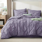 Bedsure California King Comforter Set - Bed in a Bag Cal King Bedding Set 7 PCS, GentleSoft™ Pintuck Bed Set Gift for Family, Pinch Pleat Purple Comforter with Sheets, Pillowcases & Shams
