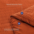 HYMOKEGE Burnt Orange Full Size Comforter Sets Seersucker 7 Pieces, All Season Luxury Bed in a Bag for Bedroom, Bedding Set with Comforters, Sheets, Pillowcases & Shams