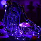 BrizLabs Purple Halloween Lights, 19.47ft 60 LED Purple Fairy Lights, 2 Modes Battery Halloween String Light, Indoor Silver Wire Battery Twinkle Light for Christmas Party Carnival Home Wedding Decor