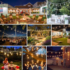 96FT(48×2) Outdoor String Lights, Commercial Grade Heavy Duty White Wire Patio Light with Dimmable S14 Shatterproof LED Bulbs, Linkable Waterproof Bistro Lights for Outside Deck Backyard Cafe Market