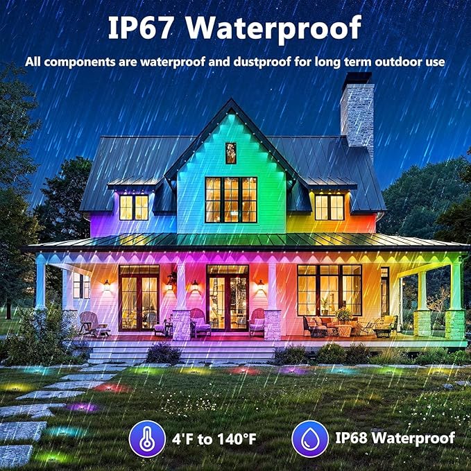 LETIANPAI 500FT Permanent Outdoor Lights,RGB Eaves Lights with App Control Remote,DIY Scene Modes IP67 Waterproof Outdoors Under Eave Lighting,Outdoor Light for Garden Decor