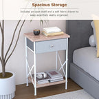 VECELO Nightstand with Drawer, Set of 2, Small Bedside Table with Storage and Adjustable Metal Legs, Wood End Table for Bedroom or Living Room, Perfect for Small Spaces and Modern Décor, Light Brown