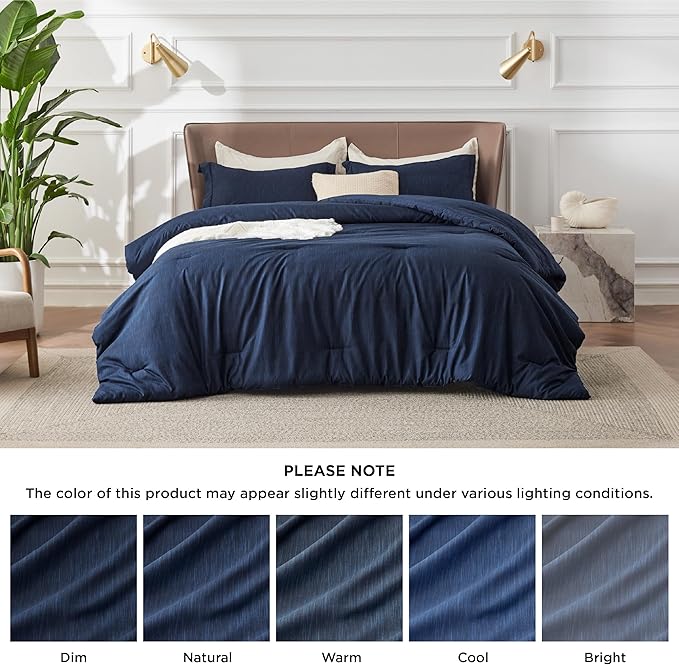 Bedsure Twin/Twin XL Comforter Set - Navy Soft Bedding for All Seasons, Cationic Dyed Bed Set, 2 Pieces, 1 Twin Size Comforter (68"x88") and 1 Pillow Sham (20"x26"+2")