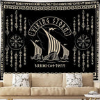 OSUNBD Nordic Vikings Tapestry Vikings Boat Hanging Home Decor Vegvisir Runes Artwork Pagan Tapestry Art Hanging Decor Large Size 78.7”x59.1” for Bedroom Living Room Dorm