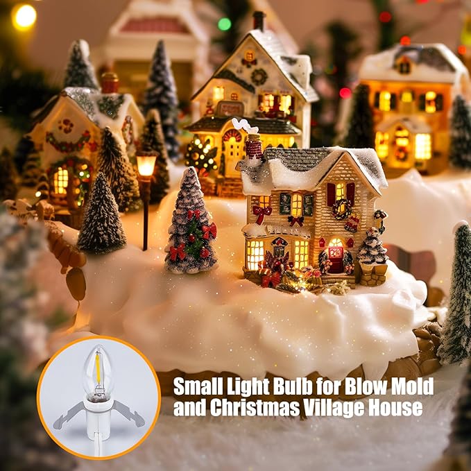 Brightown Accessory Cord with 2 LED Light Bulbs - UL Listed 5 Feet Christmas Village Cords, Rotary Switch, Fused Plug for Crafts, Halloween Pumpkin, Holiday Ornaments, White Cord, Warm White, 2 Pack