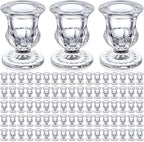 Foaincore 90 Pcs Candlestick Holders Bulk 2.5 Inch Taper Candle Holder for Table Centerpiece Thick Glass Ritual Candle Stand for Wedding Christmas Valentines Festival Party Decorations (Clear)