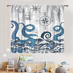 Nautical Curtains, Coastal Old Pirate Map Sailboat Compass Anchor Vintage Ocean Kraken Octopus Tentacles Blue Marine Window Drapery Treatment for Bedroom Living Room Kitchen Bathroom, 55"x63" Inch