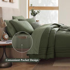 Monbix King Size Comforter Set - 7 Pieces Bed in a Bag King, Olive Green Bedding Sets with Comforter, All Seasons Down Alternative Comforter Bed Set with Sheets, Pillowcases & Shams