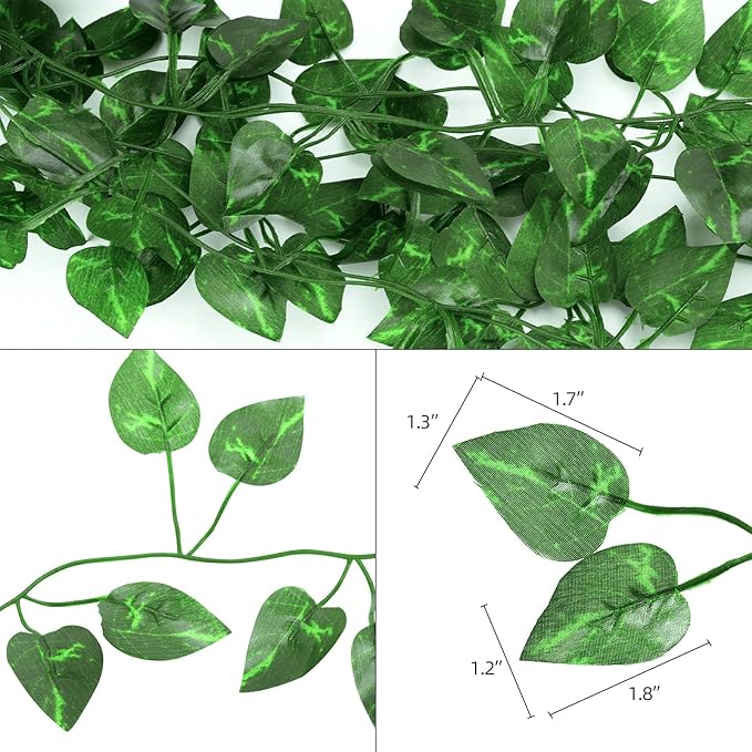 Tbestmax 473 Feet 72 Pack Artificial Ivy Leaf Plants, Green Vine Leaves, Greenery Hanging Garland, Fake Foliage Flowers for Home Kitchen Garden Office Wedding Wall Decor