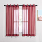 NICETOWN Christmas Sheer Window Curtains for Bedroom - Ring Top Light Weight Diaphanous Voile Drapes for Thanksgiving Day/New Year (54" W x 45" L, Haute Red, 2 Panels)