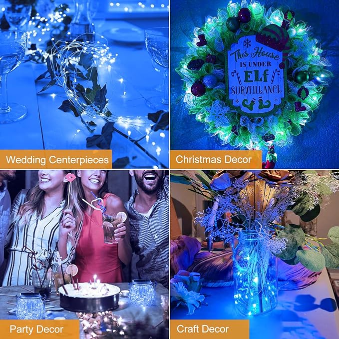 btfarm 6 Pack Fairy Lights Battery Operated [3 Modes], 7ft 20 Led Twinkle Lights String Lights Waterproof Bulk Small Mini Silver Wire for Mason Jars Vases Wedding Table Centerpiece, Blue