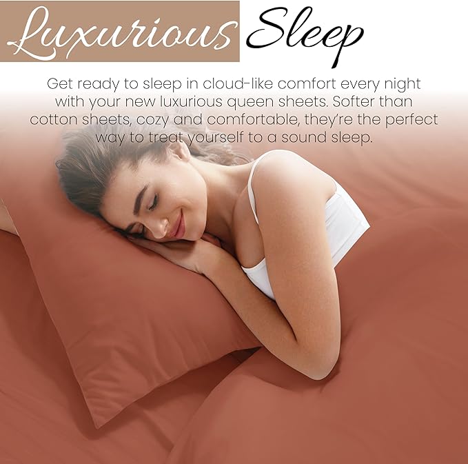 Linen Market Bed Sheets for Queen Size Bed (Clay) - Sleep Better Than Ever with These Soft and Cooling Queen Sheets - Deep Pocket Fits 16" Thick Beds - 4 Piece Queen Sheet Set