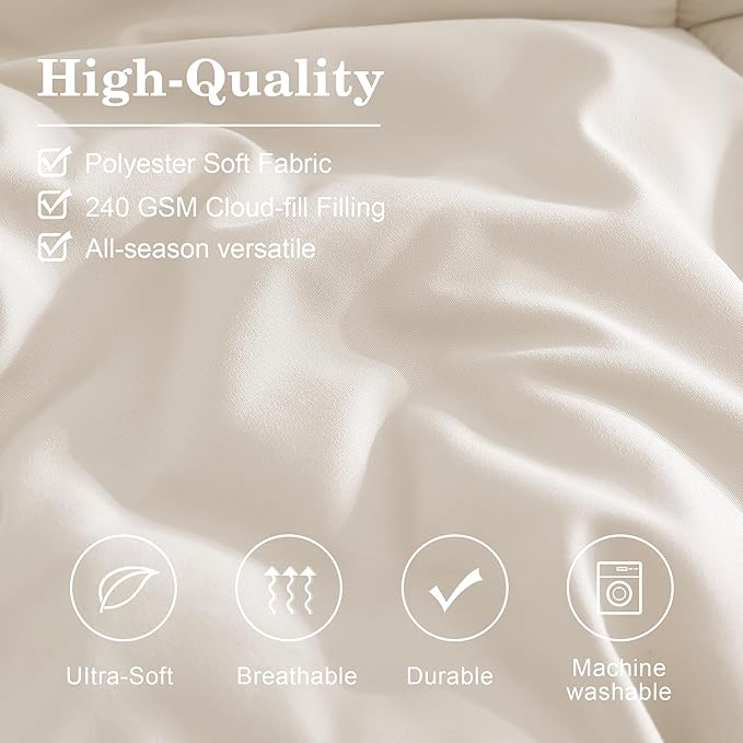 Monbix Queen Comforter Set - 7 Pieces Snow White Bed in a Bag Queen Bedding Sets with Comforters, All Seasons Down Alternative Comforter Bed Set with Sheets,Pillowcases & Shams