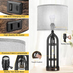 Seealle Table Lamp for Living Room Set of 2 - Bedside Lamp for Bedroom with USB C+A & Outlet, Farmhouse Lamps for Night Stands, 3-Way Dimmable Touch Lamps for Living Room with Grey Shade