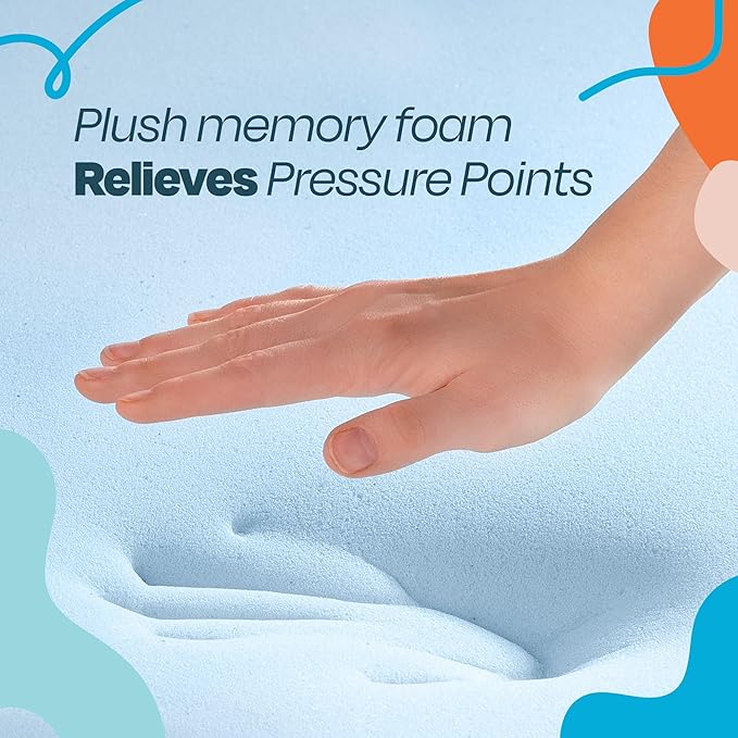 LINENSPA Memory Foam Mattress Topper - 3 Inch Gel Infused Memory Foam - Plush Feel - Cooling and Pressure Relieving - CertiPUR Certified - Dorm Room Essentials - Short Queen Size