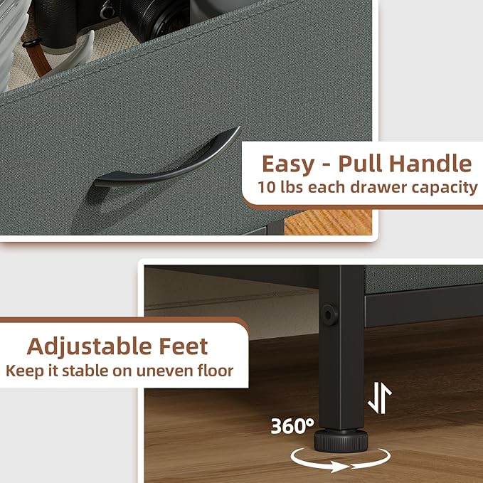 Somdot Dresser for Bedroom with 5 Drawers, Storage Organizer Chest of Drawers with Removable Fabric Bins for Closet Bedside Living Room Laundry Entryway Hallway, Charcoal Grey