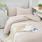 HYMOKEGE Beige Twin XL Comforter Set Seersucker 5 Pieces, All Season Luxury Bed in a Bag for Bedroom, Bedding Set with Comforter, Sheets, Pillowcase & Sham