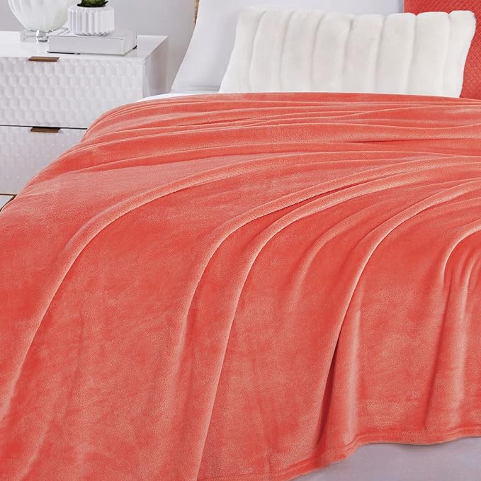 Walensee Fleece Blanket Plush Throw Fuzzy Lightweight (Twin Size 60x80 Coral) Super Soft Microfiber Flannel Blankets for Couch, Bed, Sofa Ultra Luxurious Warm and Cozy for All Seasons