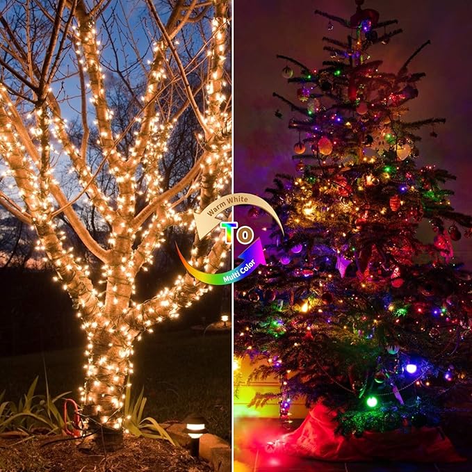Christmas Mini String Lights Outdoor 4 Pack 17.7 Feet 50 Led 8 Modes Battery Operated Fairy Lights with Timer for Xmas Tree Indoor Holiday Party Decor, Warm White + Multicolored