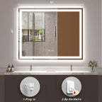 50x 40 LED Lighted Bathroom Mirror for Wall, Large Vanity Mirror with Lights, Dimmable, Anti-Fog, Shatter-Proof, ETL Listed (Front + Backlit)