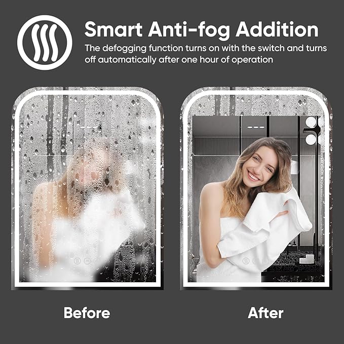 LED Bathroom Mirror, 40"x 30" LED Mirror with Lights for Bathroom, Lighted Vanity Mirrors for Wall, Anti-Fog, Dimmable, Tempered Glass, Memory Function, 3 Colors, Safe Use (White)
