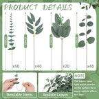 150 Pcs 4 Kinds Mixed Artificial Eucalyptus Leaves Stems Bulk Fake Silver Dollar Eucalyptus Bundle Faux Plants Greenery for DIY Bouquets Floral Arrangement Wedding Engagement Party Decor