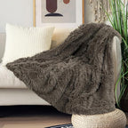 Tuddrom Decorative Extra Soft Faux Fur Throw Blanket 50"x60",Solid Reversible Fuzzy Lightweight Long Hair Shaggy Blanket,Fluffy Cozy Plush Fleece Comfy Microfiber Blanket for Couch Sofa Bed,Brown