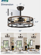 LEDIARY 20 Inch Fandelier Caged Ceiling Fan with Light, Bladeless Ceiling Fan with Remote, Small Farmhouse Fan Lights Ceiling Fixtures for Kitchen, Bedroom-Black and Gold