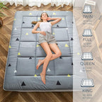MAXYOYO Grey Triangle Futon Mattress, Padded Japanese Floor Mattress Quilted Bed Mattress Topper, Extra Thick Folding Sleeping Pad Breathable Floor Lounger Guest Bed for Camping Couch, Full