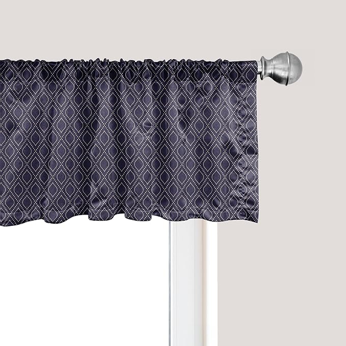 Ambesonne Navy Blue Window Valance, Geometric Dotted Pattern Design with Abstract Ogee Shapes Grid Ornament Tile, Curtain Valance for Kitchen Bedroom Decor with Rod Pocket, 42" x 18", Dark Blue Tan