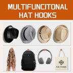 FOTYRIG Extra Long Adhesive Hat Hooks 10lb: No Drill Adhesive Hangers-Clear Wooden Mushroom Head, Holds Cowboy Fedora Baseball Caps Beret-8 Packs