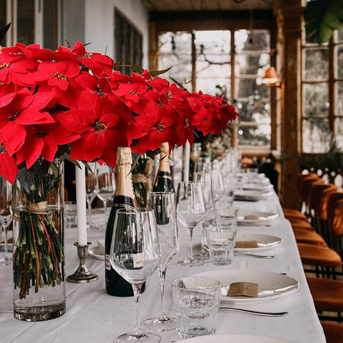 8 Pack Bulk Christmas Artificial Poinsettia Flowers Stem Bouquets Outdoors with 40pcs 8.2 Inch Red Poinsettia Flowers Heads for Christmas Tree, Xmas Garland, Vase, Window Box, Porch Decorations