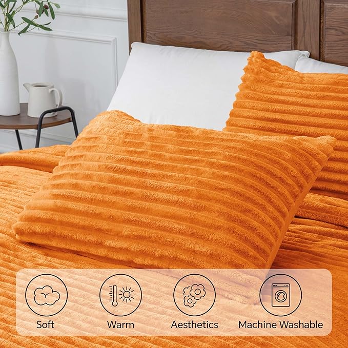 BEDELITE Fleece Twin Comforter Set -Super Soft & Warm Fluffy Burnt Orange Bedding, Luxury Fuzzy Heavy Bed Set for Winter with 1 Pillow case