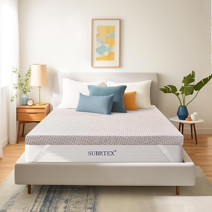 Subrtex Cover for Mattress Topper Full Size 3 Inch (Only Cover) Mattress Topper Protector Bedding Removable Encasement with Zipper Closure