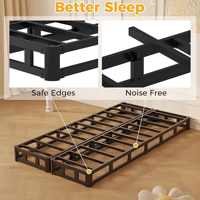 Split Twin Box Spring 5 Inch, Easy Assembly Bed Foundation, Heavy Duty Low Profile Metal Twin Box Spring Only with Fabric Cover, Noise Free