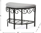Mango Steam Half Moon Shoe Bench - Vanity Seat/Dressing Stool/Makeup Chair - Heather Gray