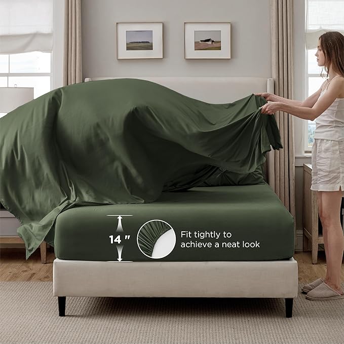 Bedsure Twin Comforter Set Olive Green - Bed in a Bag Twin Size Bedding 5 Pieces, GentleSoft™ Pintuck Bed Set Gift for Family, Pinch Pleat Olive Green Comforter with Sheets, Pillowcase & Sham