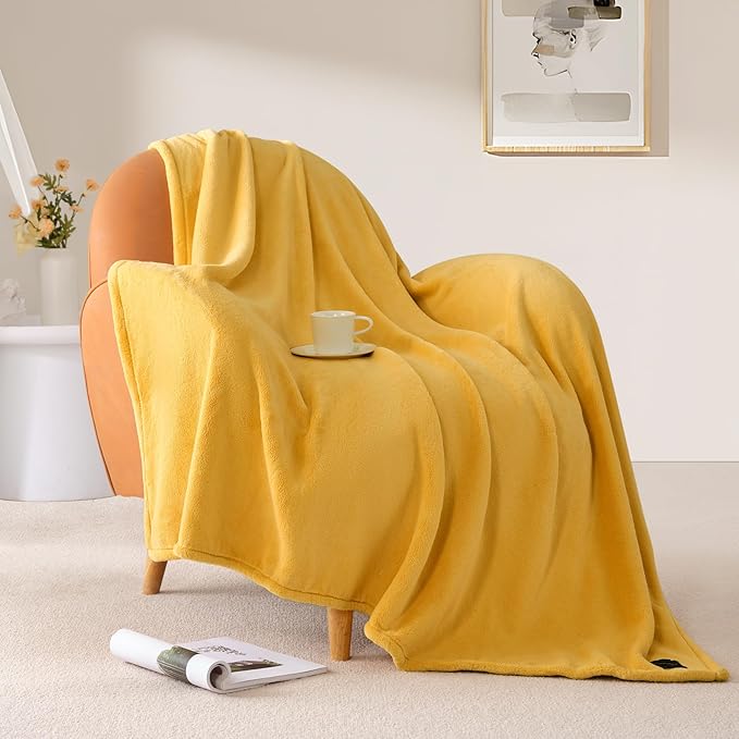 BEAUTEX Fleece Throw Blanket for Couch Sofa or Bed Throw Size, Soft Fuzzy Plush Blanket, Luxury Flannel Lap Blanket, Super Cozy and Comfy for All Seasons (Yellow, 50" x 60")