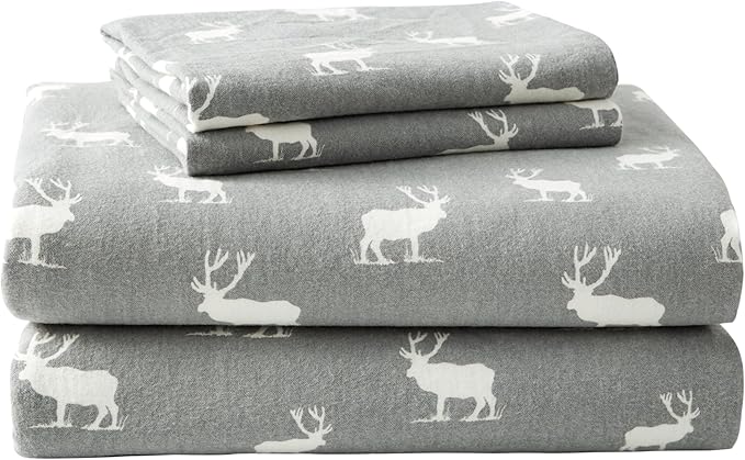 Eddie Bauer - King Sheets, Cotton Flannel Bedding Set, Brushed For Extra Softness, Cozy Home Decor (Elk Grove, King)