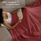 PHF 100% Cotton Waffle Weave Blanket King Size for Bed, Soft Lightweight & Breathable, All-Season Comfort, Luxury Aesthetic Woven Bedding for Home Decor, 108"x90", Wine Red