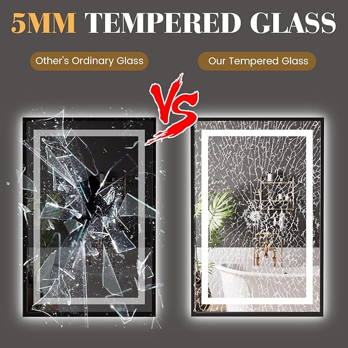 LED Bathroom Mirror,30"x36" Mirror with Black Frame, Front Light and Backlit, Stepless Dimmable, Anti-Fog, Shatter-Proof, Memory, 3 Colors, Double LED Vanity Mirror