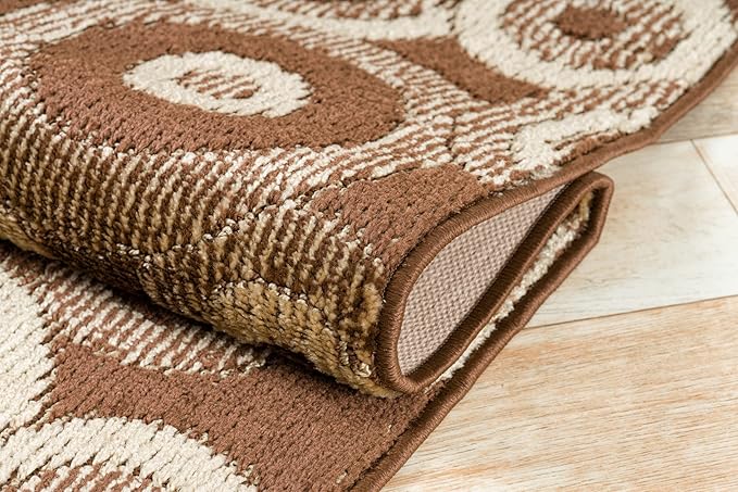 Custom Length Cut to Size Modern Farmhouse Carpet Runner Rug for Hallways, Non Slip Rubber Backed, 31 inch Wide X Customized Length, Geo Brown, 31 inch X 11 feet