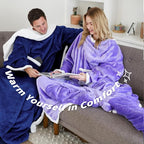 Catalonia Sherpa Wearable Blanket with Sleeves & Foot Pockets for Adult Women Men, Comfy Snuggly Wrap Sleeved Throw Blanket Robe, Gift Idea, Blue
