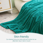 Exclusivo Mezcla Fleece Queen Size Blanket for Bed, 90x90 Inches Soft Cozy Jacquard Flannel Blankets, Lightweight Fuzzy Plush Warm for Winter, Teal