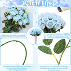 68 Pcs Ice Blue Artificial Roses Fake Flowers,Silk Flowers with Stems for DIY Wedding Bridal Shower Centerpieces Arrangements Tables Decorations