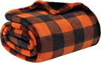 PAVILIA Black and Orange Buffalo Plaid Fleece Throw Blanket for Couch, Soft Halloween Flannel Blanket for Sofa, Orange Checkered Plaid Fall Couch Throw, Warm Cozy Fall Bed Blanket Decor Gift, 50x60