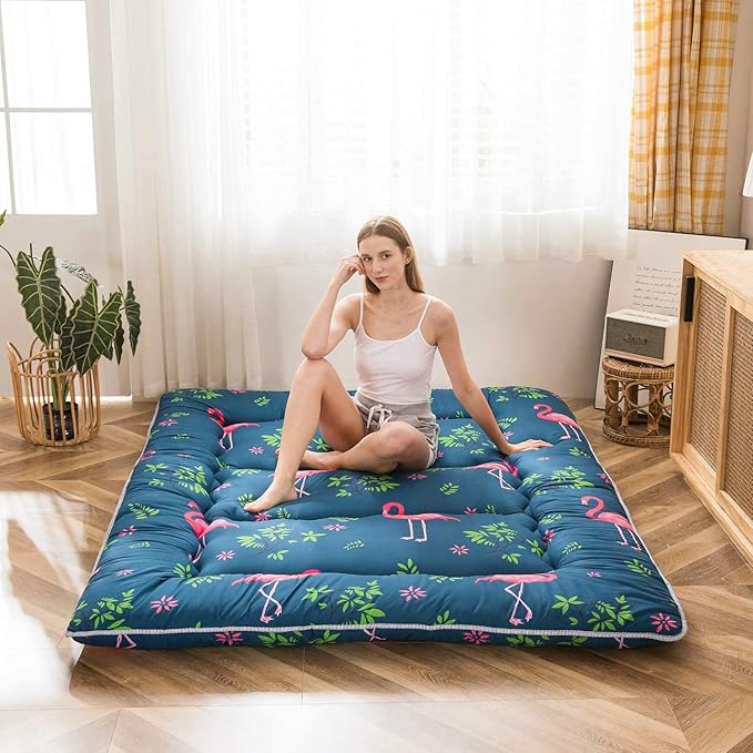 MAXYOYO Flamingo Japanese Floor Mattress Futon Daybed Cushion Boys Girls Foldable Bed Camping Futon Mattress for Adults Floor Lounger Bed Couches Topper, Twin Size