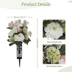 White Artificial Flowers for Cemetery: 2 Pcs Peony Grave Flower Bouquets for Cemetery Decorations - Outdoor Gravesite Flowers with Vase