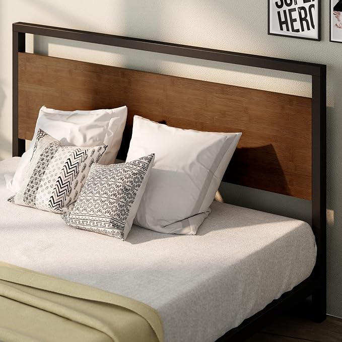 ZINUS Suzanne Bamboo and Metal Platform Bed Frame with Footboard, Wood Slat Support, No Box Spring Needed, Easy Assembly, Twin